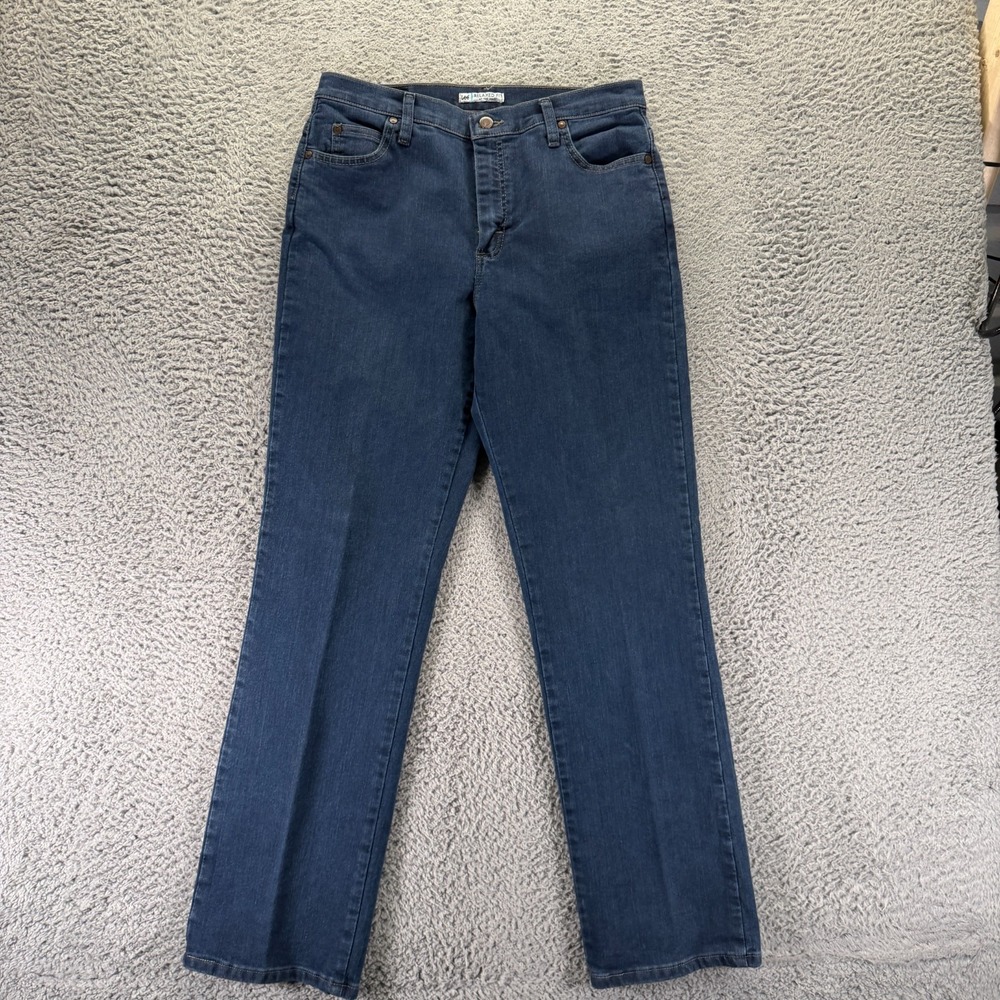 Lee Jeans Womens 12 Blue Cotton Denim Straight Relaxed Travel Workwear Stretch